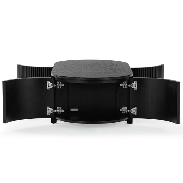 Safavieh Shelbie Reeded Oval Coffee Table - Elegant Wood Design For Stylish Living Room Décor And Functionality Black Wood ,Polyester Resin Drawer Fronts Sfv2209b