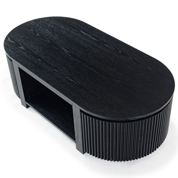 Safavieh Shelbie Reeded Oval Coffee Table - Elegant Wood Design For Stylish Living Room Décor And Functionality Black Wood ,Polyester Resin Drawer Fronts Sfv2209b