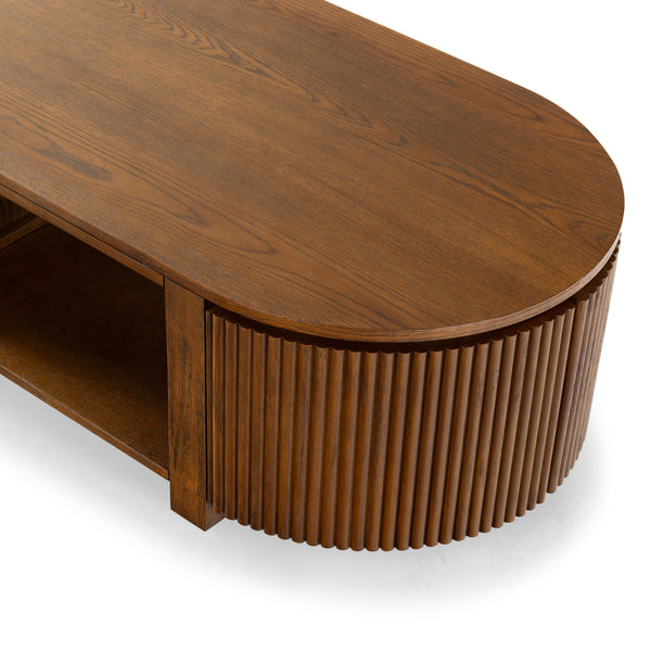 Safavieh Shelbie Reeded Oval Coffee Table - Elegant Wood Design For Stylish Living Room Décor And Functionality Medium Oak Wood ,Polyester Resin Drawer Fronts Sfv2209c