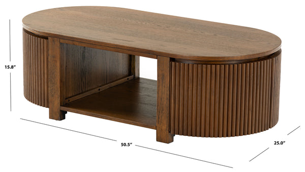 Safavieh Shelbie Reeded Oval Coffee Table - Elegant Wood Design For Stylish Living Room Décor And Functionality Medium Oak Wood ,Polyester Resin Drawer Fronts Sfv2209c