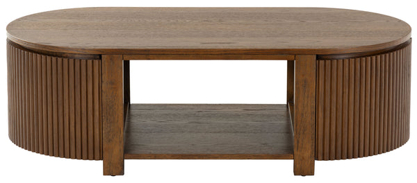 Safavieh Shelbie Reeded Oval Coffee Table - Elegant Wood Design For Stylish Living Room Décor And Functionality Medium Oak Wood ,Polyester Resin Drawer Fronts Sfv2209c