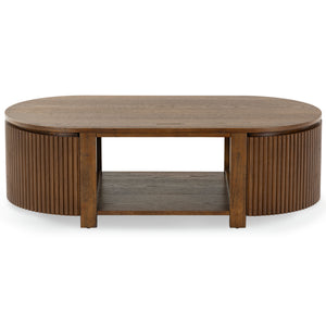 Safavieh Shelbie Reeded Oval Coffee Table - Elegant Wood Design For Stylish Living Room Décor And Functionality Medium Oak Wood ,Polyester Resin Drawer Fronts Sfv2209c