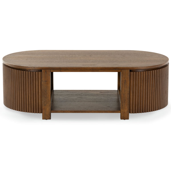 Safavieh Shelbie Reeded Oval Coffee Table - Elegant Wood Design For Stylish Living Room Décor And Functionality Medium Oak Wood ,Polyester Resin Drawer Fronts Sfv2209c