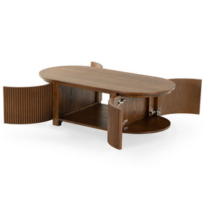 Safavieh SHELBIE Reeded Oval Coffee Table - Elegant Living Room Centerpiece with Stylish Wood and Resin Design Medium Oak SFV2209C