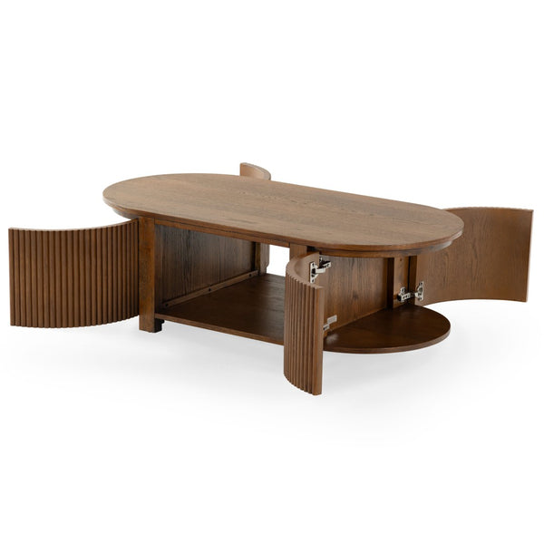 Safavieh SHELBIE Reeded Oval Coffee Table - Elegant Living Room Centerpiece with Stylish Wood and Resin Design Medium Oak SFV2209C