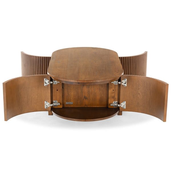 Safavieh Shelbie Reeded Oval Coffee Table - Elegant Wood Design For Stylish Living Room Décor And Functionality Medium Oak Wood ,Polyester Resin Drawer Fronts Sfv2209c