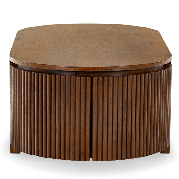 Safavieh Shelbie Reeded Oval Coffee Table - Elegant Wood Design For Stylish Living Room Décor And Functionality Medium Oak Wood ,Polyester Resin Drawer Fronts Sfv2209c