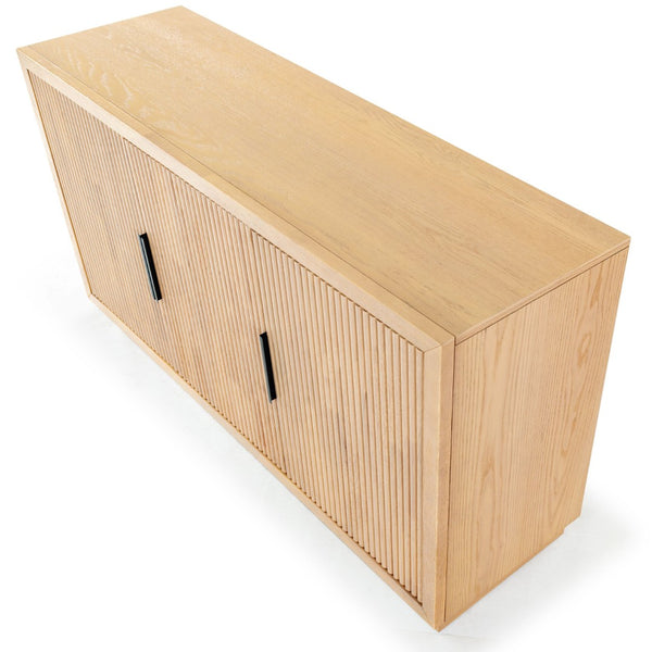 Safavieh SHELBIE 3-Door Reeded Sideboard and TV Stand - Modern Storage Solution for Stylish Living Spaces Oak / Black SFV2210A