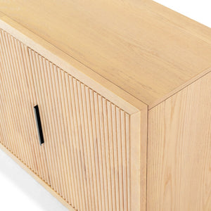 Safavieh SHELBIE 3-Door Reeded Sideboard and TV Stand - Modern Storage Solution for Stylish Living Spaces Oak / Black SFV2210A
