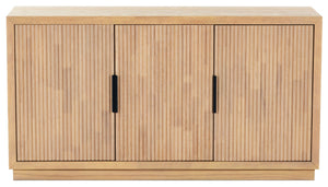 Safavieh SHELBIE 3-Door Reeded Sideboard and TV Stand - Modern Storage Solution for Stylish Living Spaces Oak / Black SFV2210A