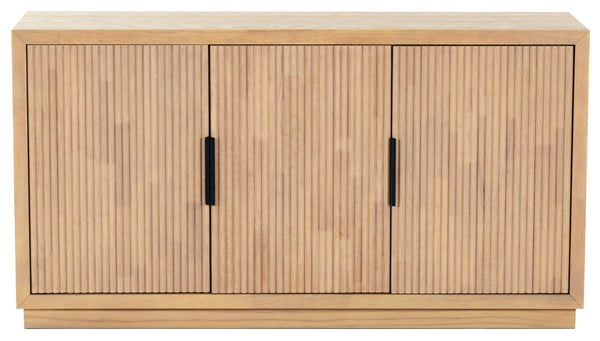 Safavieh SHELBIE 3-Door Reeded Sideboard and TV Stand - Modern Storage Solution for Stylish Living Spaces Oak / Black SFV2210A