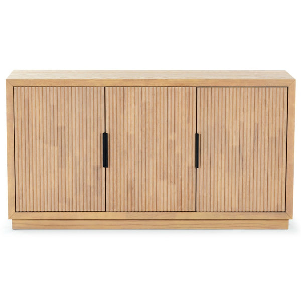Safavieh SHELBIE 3-Door Reeded Sideboard and TV Stand - Modern Storage Solution for Stylish Living Spaces Oak / Black SFV2210A