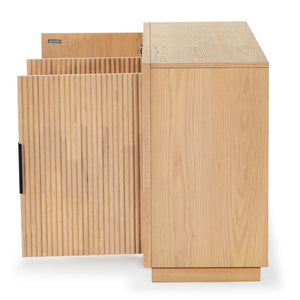 Safavieh SHELBIE 3-Door Reeded Sideboard and TV Stand - Modern Storage Solution for Stylish Living Spaces Oak / Black SFV2210A