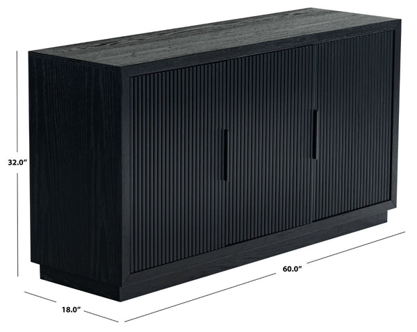 Safavieh SHELBIE 3-Door Reeded Sideboard and TV Stand - Modern Storage Solution for Stylish Living Spaces Black / Black SFV2210B