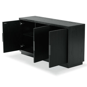 Safavieh SHELBIE 3-Door Reeded Sideboard and TV Stand - Modern Storage Solution for Stylish Living Spaces Black / Black SFV2210B