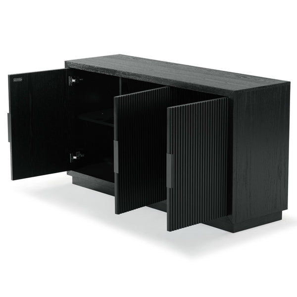 Safavieh SHELBIE 3-Door Reeded Sideboard and TV Stand - Modern Storage Solution for Stylish Living Spaces Black / Black SFV2210B