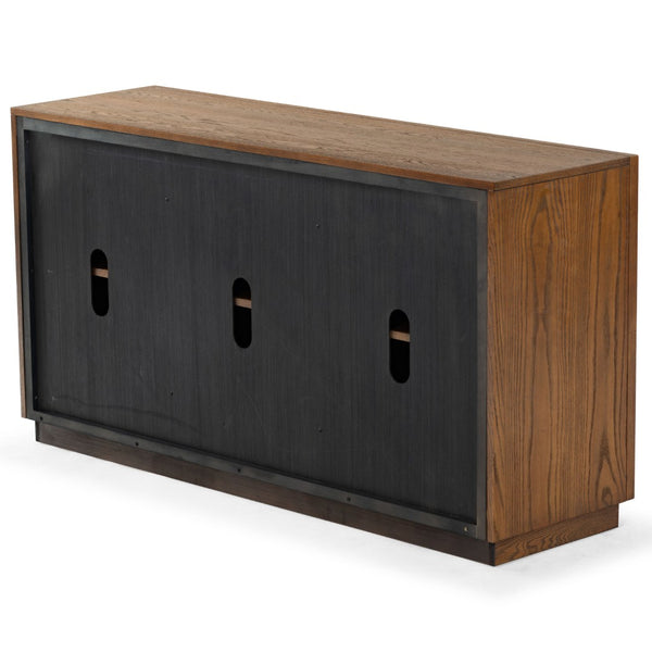 Safavieh SHELBIE 3-Door Reeded Sideboard and TV Stand - Modern Storage Solution for Stylish Living Spaces Medium Oak / Black SFV2210C