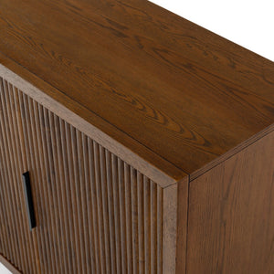 Safavieh SHELBIE 3-Door Reeded Sideboard and TV Stand - Modern Storage Solution for Stylish Living Spaces Medium Oak / Black SFV2210C