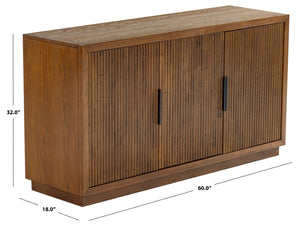 Safavieh SHELBIE 3-Door Reeded Sideboard and TV Stand - Modern Storage Solution for Stylish Living Spaces Medium Oak / Black SFV2210C