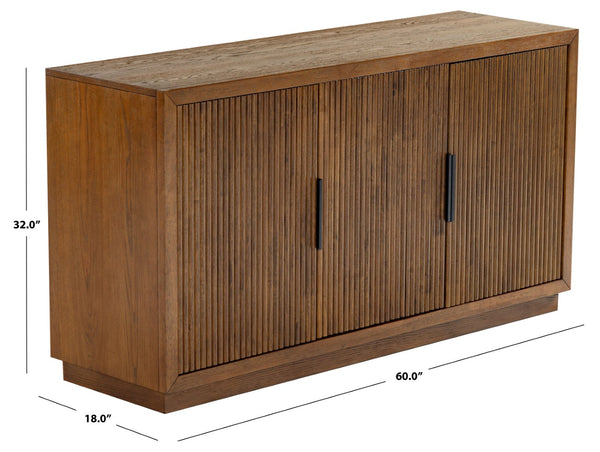 Safavieh SHELBIE 3-Door Reeded Sideboard and TV Stand - Modern Storage Solution for Stylish Living Spaces Medium Oak / Black SFV2210C