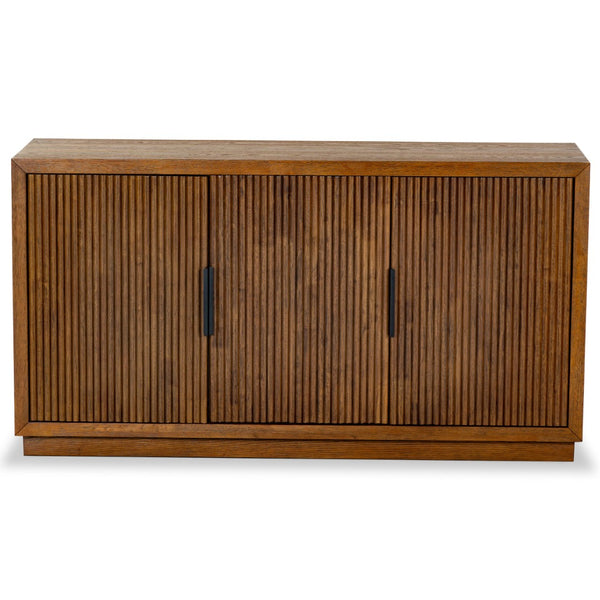 Safavieh SHELBIE 3-Door Reeded Sideboard and TV Stand - Modern Storage Solution for Stylish Living Spaces Medium Oak / Black SFV2210C