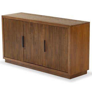 Safavieh SHELBIE 3-Door Reeded Sideboard and TV Stand - Modern Storage Solution for Stylish Living Spaces Medium Oak / Black SFV2210C