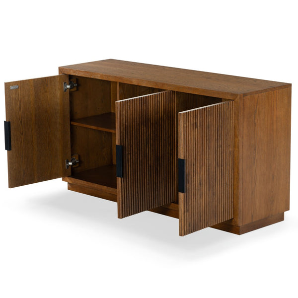 Safavieh SHELBIE 3-Door Reeded Sideboard and TV Stand - Modern Storage Solution for Stylish Living Spaces Medium Oak / Black SFV2210C