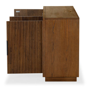 Safavieh SHELBIE 3-Door Reeded Sideboard and TV Stand - Modern Storage Solution for Stylish Living Spaces Medium Oak / Black SFV2210C