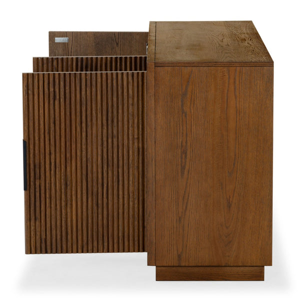Safavieh SHELBIE 3-Door Reeded Sideboard and TV Stand - Modern Storage Solution for Stylish Living Spaces Medium Oak / Black SFV2210C