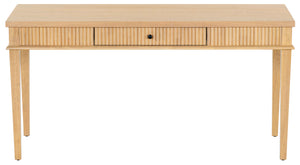 Safavieh Shelbie 1 Drawer Reeded Desk - Elegant Modern Design With Stylish Accents For Your Workspace Oak ,Black Wood ,Polyester Resin Drawer Fronts ,Metal Sfv2211a