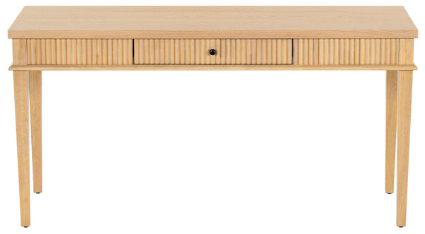 Safavieh Shelbie 1 Drawer Reeded Desk - Elegant Modern Design With Stylish Accents For Your Workspace Oak ,Black Wood ,Polyester Resin Drawer Fronts ,Metal Sfv2211a