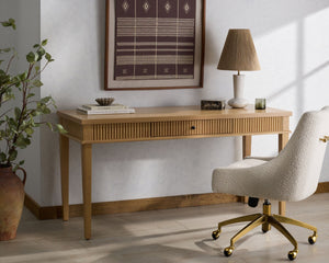 Safavieh SHELBIE 1 Drawer Reeded Desk – Modern Stylish Workspace with Smooth-Glide Drawer & Spacious Surface Oak / Black SFV2211A