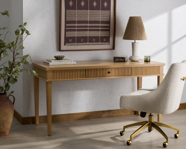 Safavieh SHELBIE 1 Drawer Reeded Desk – Modern Stylish Workspace with Smooth-Glide Drawer & Spacious Surface Oak / Black SFV2211A
