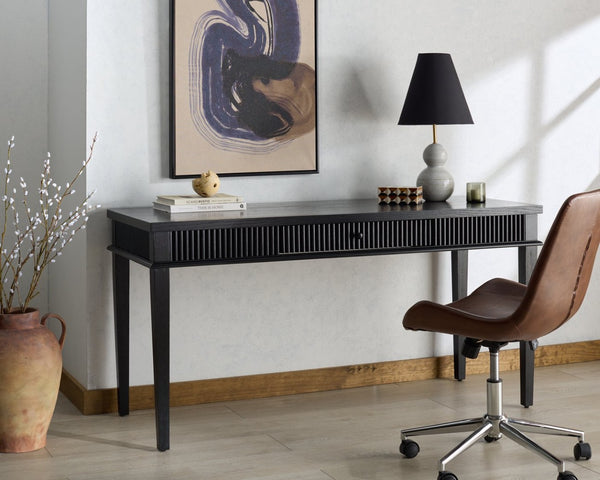 Safavieh SHELBIE 1 Drawer Reeded Desk – Modern Stylish Workspace with Smooth-Glide Drawer & Spacious Surface Black / Black SFV2211B