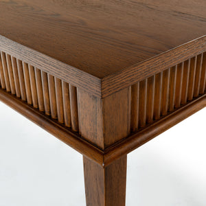 Safavieh Shelbie 1 Drawer Reeded Desk - Elegant Modern Design With Stylish Accents For Your Workspace Medium Oak ,Black Wood ,Polyester Resin Drawer Fronts ,Metal Sfv2211c