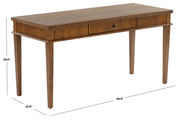 Safavieh Shelbie 1 Drawer Reeded Desk - Elegant Modern Design With Stylish Accents For Your Workspace Medium Oak ,Black Wood ,Polyester Resin Drawer Fronts ,Metal Sfv2211c