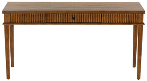 Safavieh Shelbie 1 Drawer Reeded Desk - Elegant Modern Design With Stylish Accents For Your Workspace Medium Oak ,Black Wood ,Polyester Resin Drawer Fronts ,Metal Sfv2211c