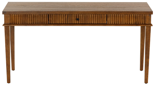 Safavieh Shelbie 1 Drawer Reeded Desk - Elegant Modern Design With Stylish Accents For Your Workspace Medium Oak ,Black Wood ,Polyester Resin Drawer Fronts ,Metal Sfv2211c