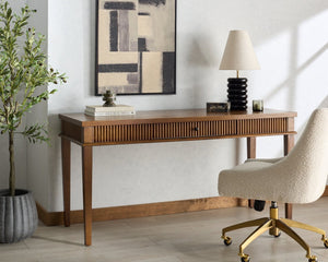 Safavieh SHELBIE 1 Drawer Reeded Desk – Modern Stylish Workspace with Smooth-Glide Drawer & Spacious Surface Medium Oak / Black SFV2211C