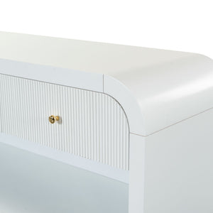 Safavieh Liabella 3 Drawer Curved Media Stand - Elegant Storage Solution For Modern Living Room Decor White Wood ,Metal Sfv2213a