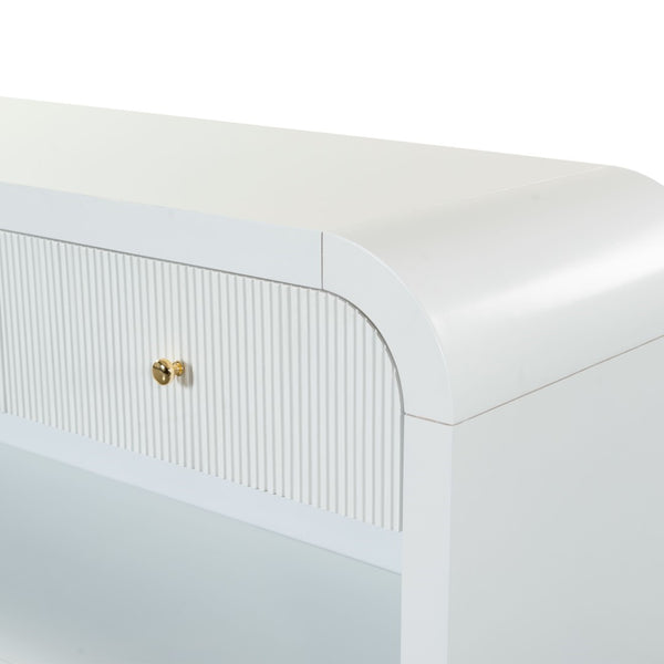 Safavieh Liabella 3 Drawer Curved Media Stand - Elegant Storage Solution For Modern Living Room Decor White Wood ,Metal Sfv2213a