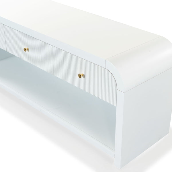 Safavieh Liabella 3 Drawer Curved Media Stand - Elegant Storage Solution For Modern Living Room Decor White Wood ,Metal Sfv2213a