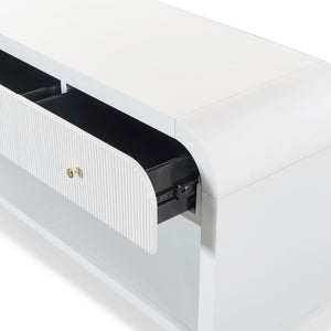 Safavieh Liabella 3 Drawer Curved Media Stand - Elegant Storage Solution For Modern Living Room Decor White Wood ,Metal Sfv2213a