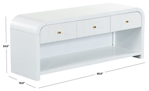 Safavieh Liabella 3 Drawer Curved Media Stand - Elegant Storage Solution For Modern Living Room Decor White Wood ,Metal Sfv2213a