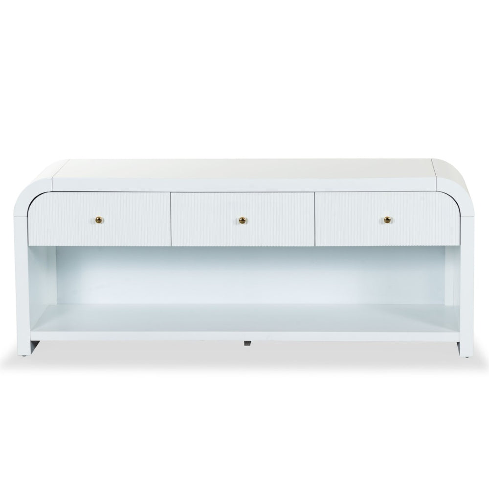 Safavieh LIABELLA 3-Drawer Curved Sideboard & Media Stand – Modern Design for Stylish Living Room Storage White SFV2213A