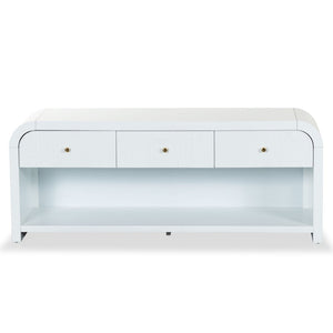 Safavieh Liabella 3 Drawer Curved Media Stand - Elegant Storage Solution For Modern Living Room Decor White Wood ,Metal Sfv2213a