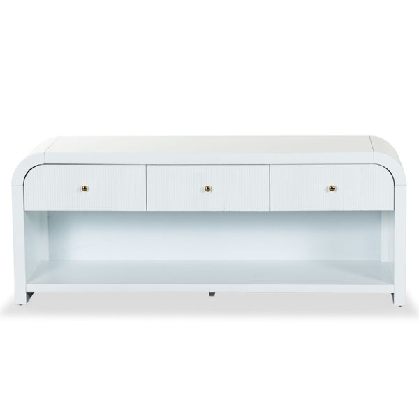 Safavieh Liabella 3 Drawer Curved Media Stand - Elegant Storage Solution For Modern Living Room Decor White Wood ,Metal Sfv2213a