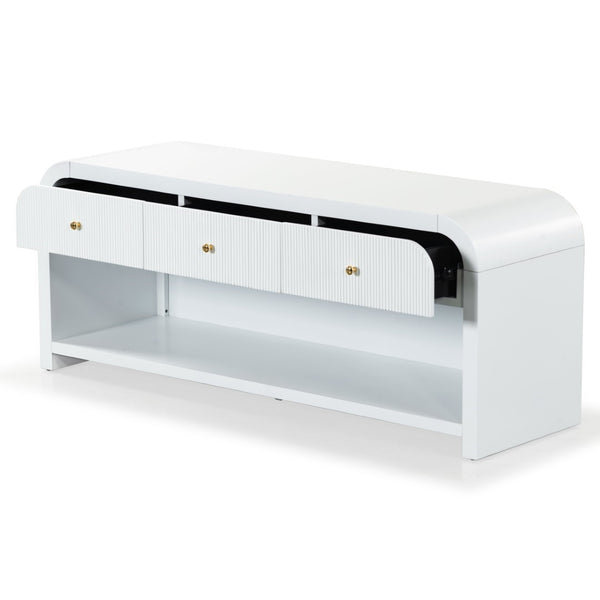 Safavieh Liabella 3 Drawer Curved Media Stand - Elegant Storage Solution For Modern Living Room Decor White Wood ,Metal Sfv2213a