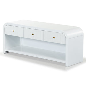 Safavieh Liabella 3 Drawer Curved Media Stand - Elegant Storage Solution For Modern Living Room Decor White Wood ,Metal Sfv2213a