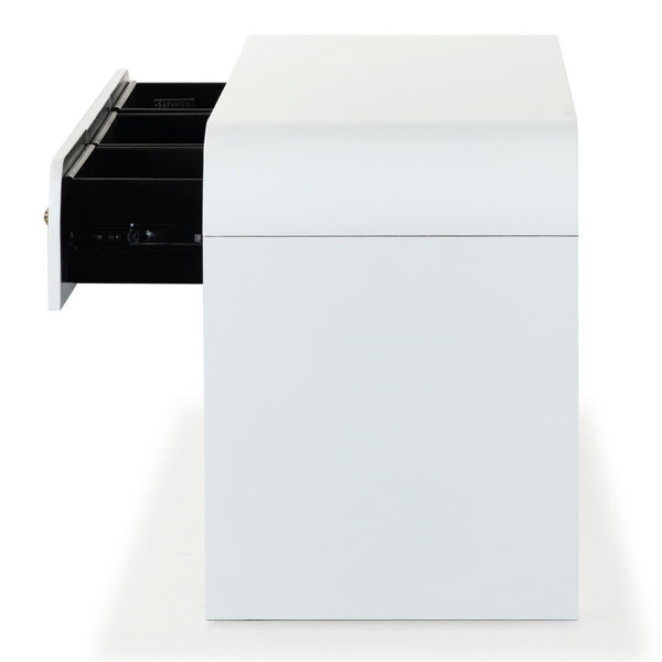 Safavieh Liabella 3 Drawer Curved Media Stand - Elegant Storage Solution For Modern Living Room Decor White Wood ,Metal Sfv2213a